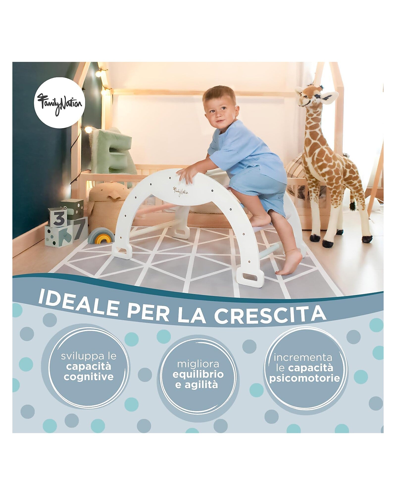 Arco Montessori Rainbow Cotton Candy Sviluppa Equilibrio e Agilità