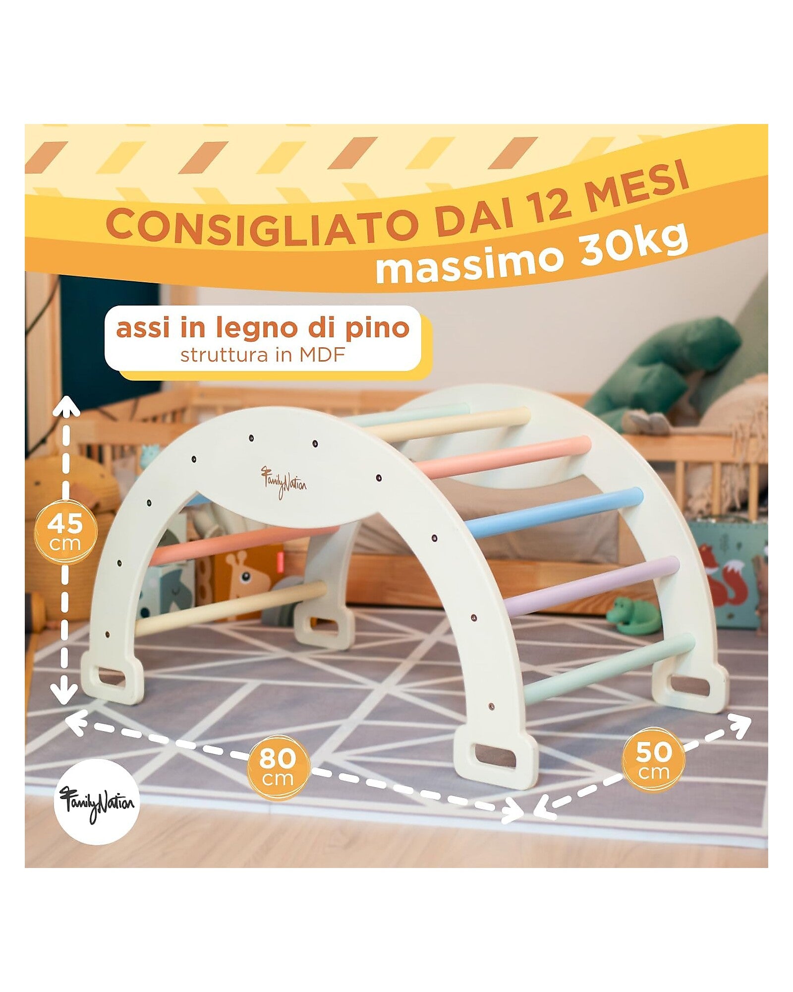 Arco Montessori Rainbow Cotton Candy Sviluppa Equilibrio e Agilità