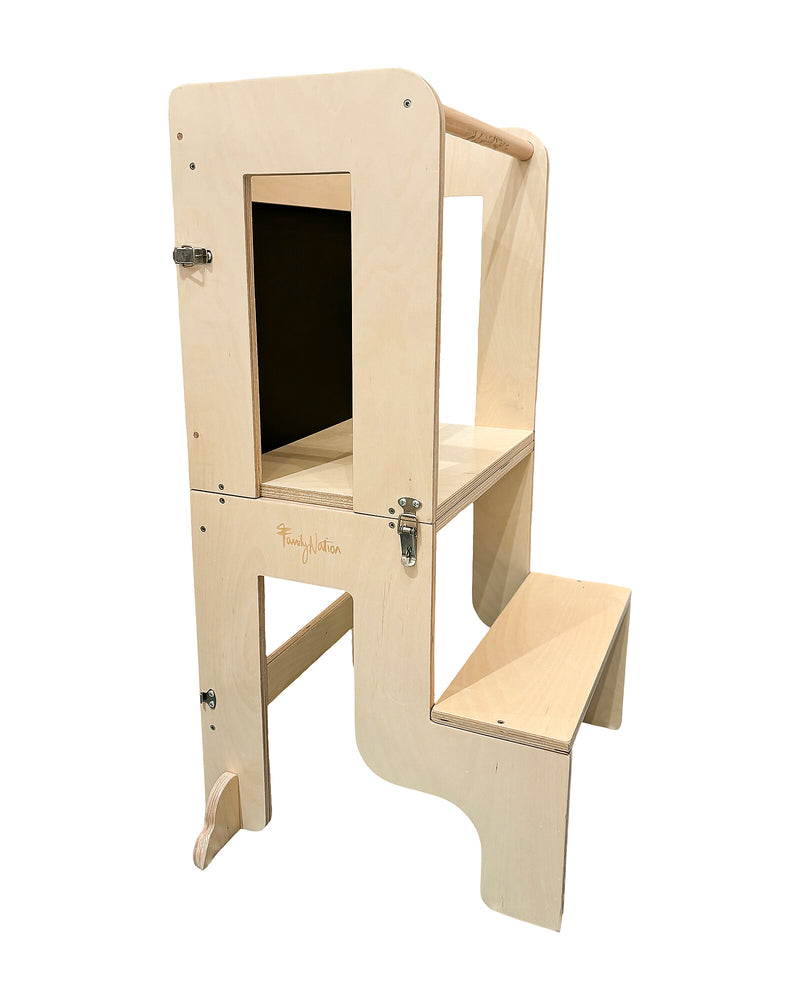 Torre Montessori 3 in 1 Natural Lavagna Magnetica e Convertibile in Tavolo + Sedia