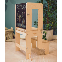 Torre Montessori 3 in 1 Natural Lavagna Magnetica e Convertibile in Tavolo + Sedia