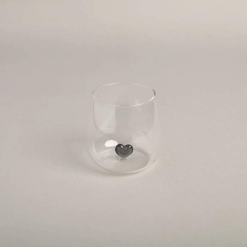Bicchiere in Vetro con Cuore Nero - Drinking Glass Figure Pink Heart (gl-151)