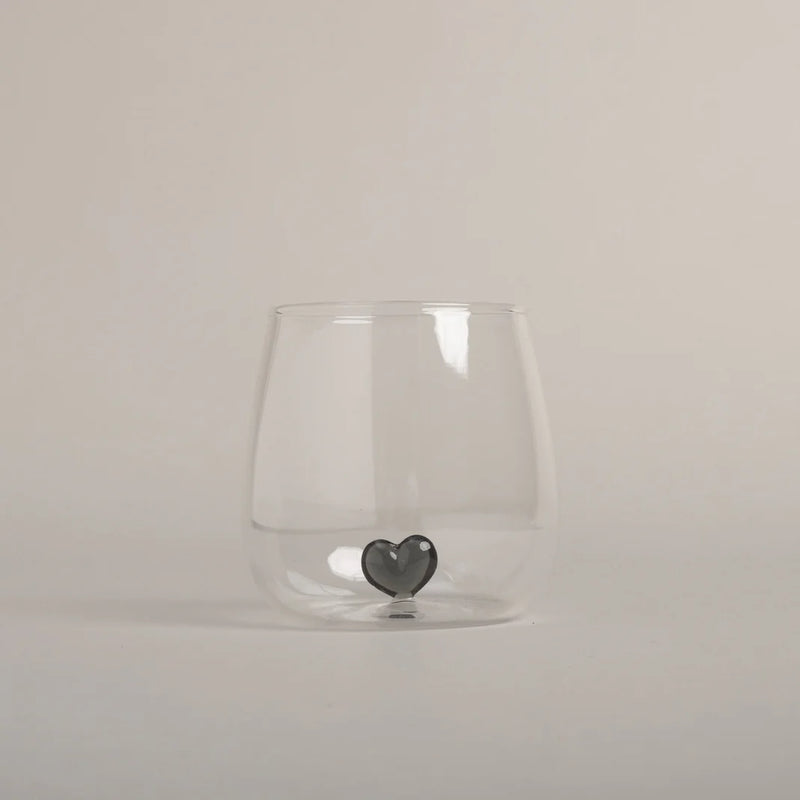 Bicchiere in Vetro con Cuore Nero - Drinking Glass Figure Pink Heart (gl-151)