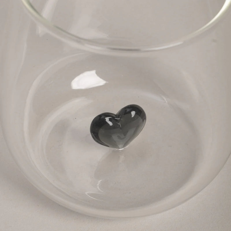 Bicchiere in Vetro con Cuore Nero - Drinking Glass Figure Pink Heart (gl-151)