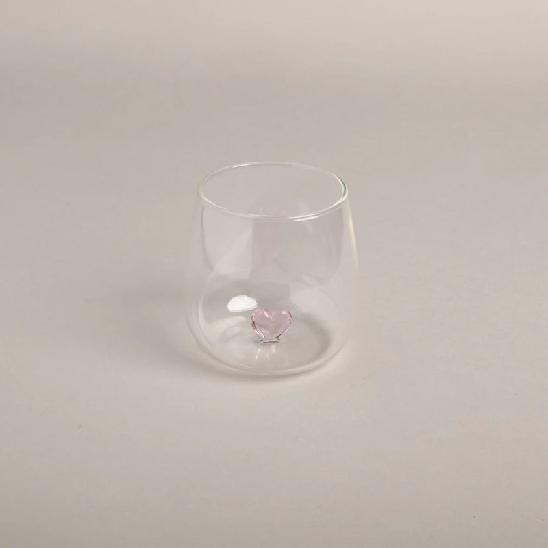 Bicchiere in Vetro con Cuore Rosa - Drinking Glass Figure Pink Heart (gl-150)