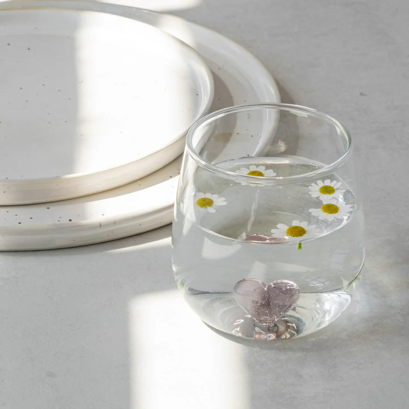 Bicchiere in Vetro con Cuore Rosa - Drinking Glass Figure Pink Heart (gl-150)