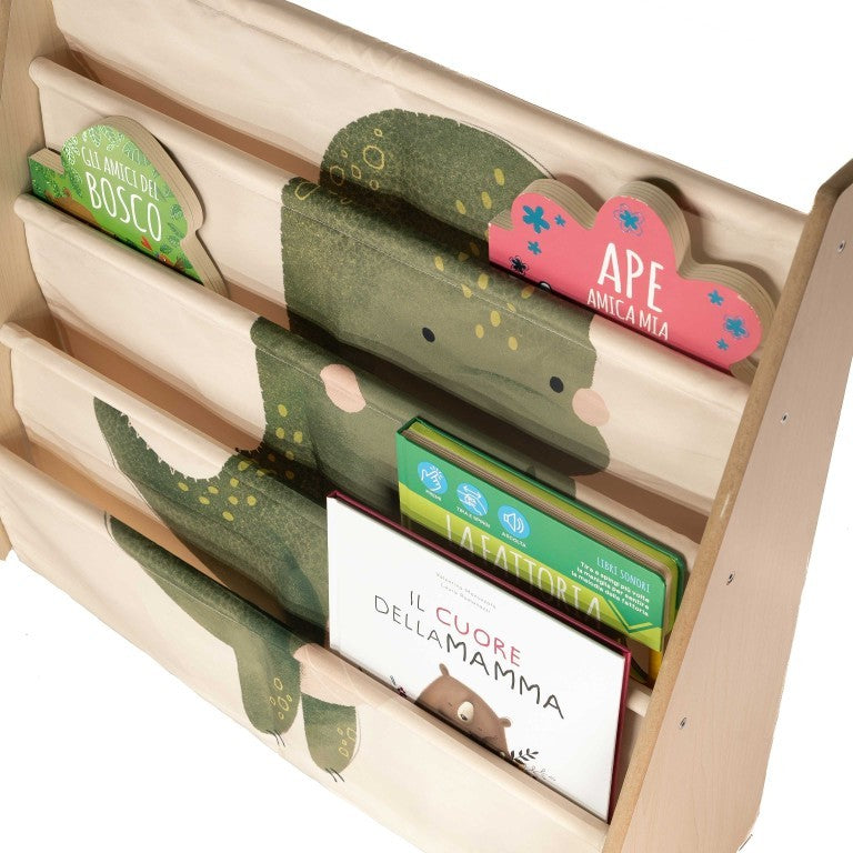 Libreria Montessoriana da Pavimento Dinosauro Cracky -  Montessori Floor Standing Bookcase Dinosaur Cracky
