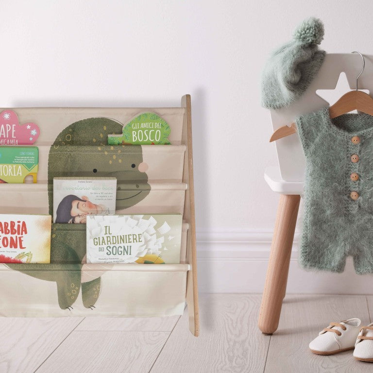 Libreria Montessoriana da Pavimento Dinosauro Cracky -  Montessori Floor Standing Bookcase Dinosaur Cracky